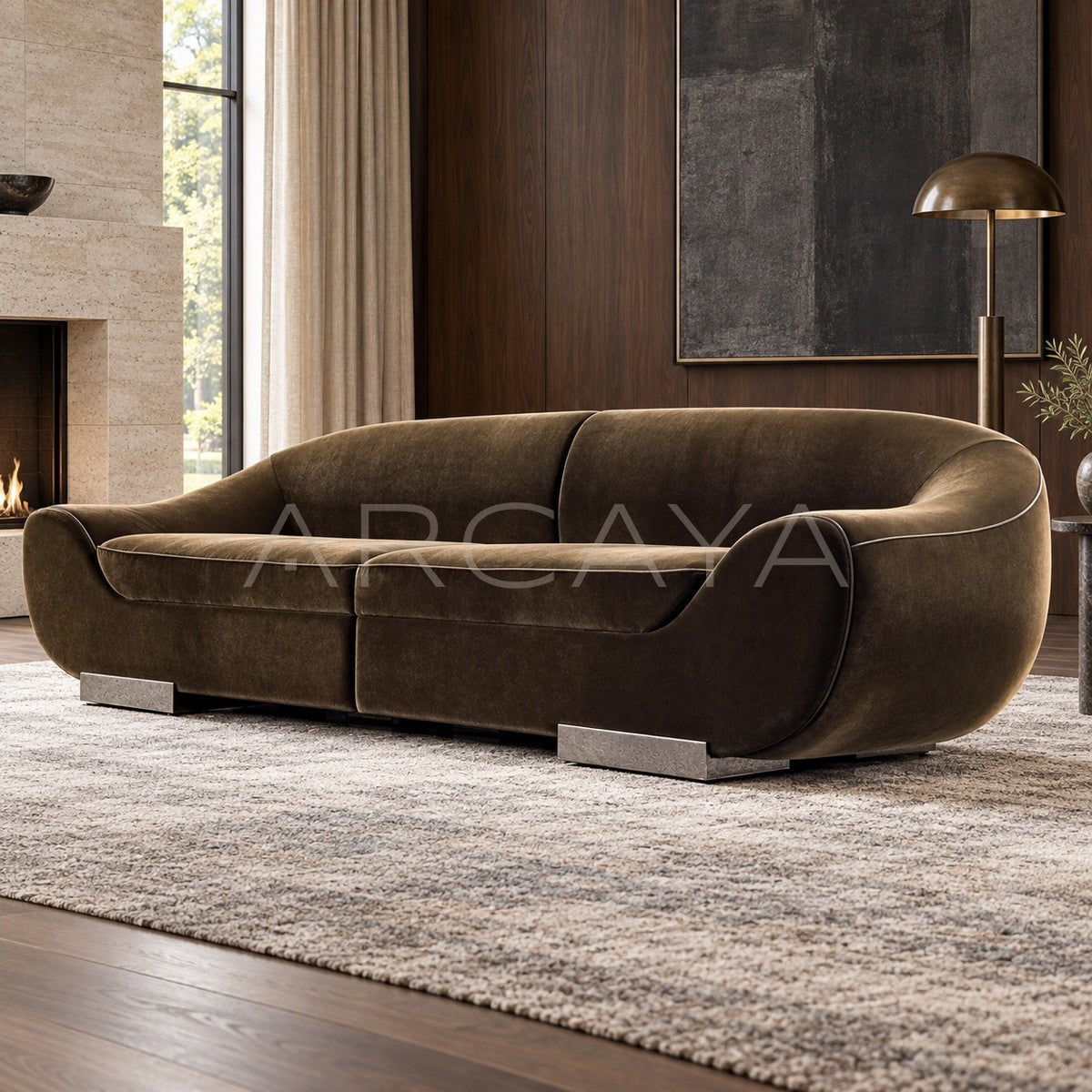 Vintage Velvet Curved Sofa - main