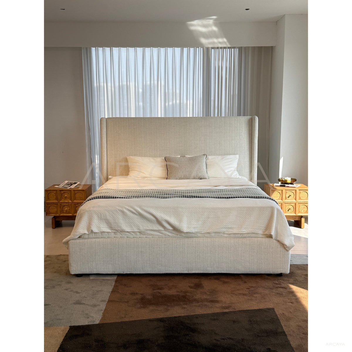 High Headboard Fabric Bed in detail
