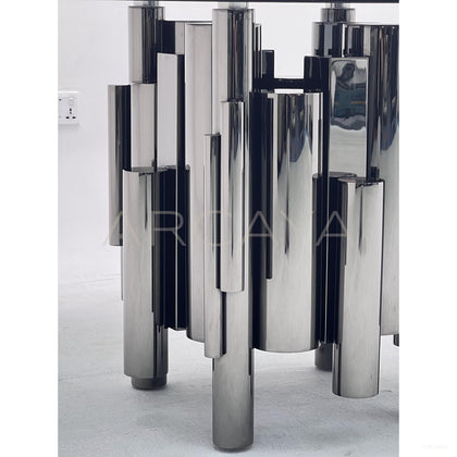 Multi Column Mirror Grey Glass Round Table - scene