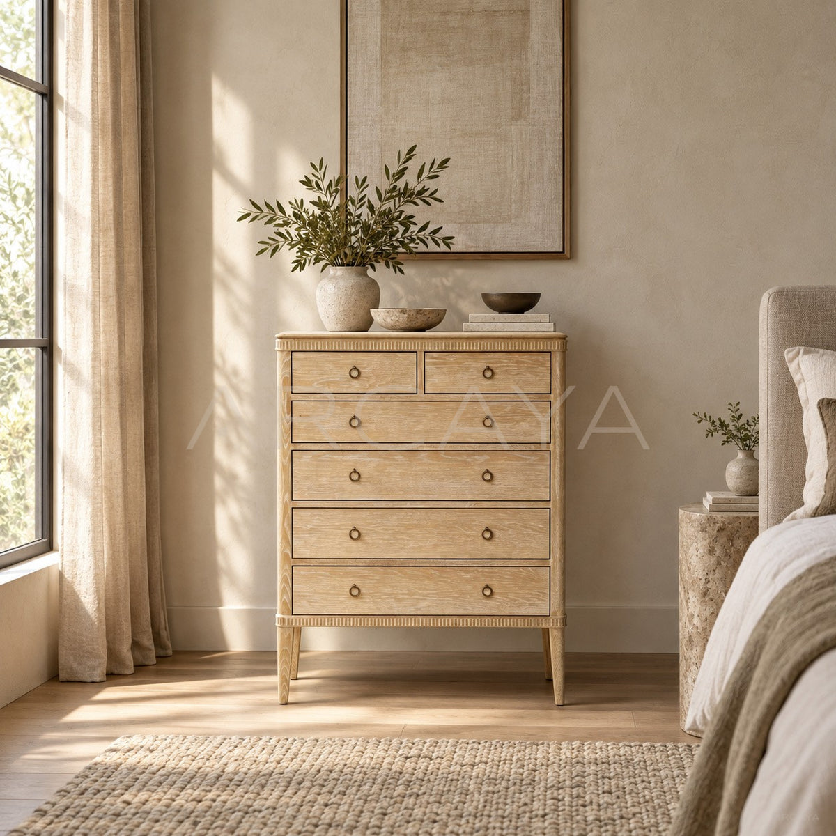 Oak Six Drawer Chest in detail