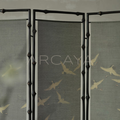 Flying Crane Landscape Four Panel Screen - scene