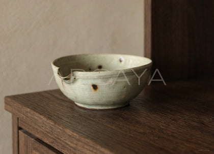 Amu Collab Grey Iron Spot Stoneware Footed Bowl - scene