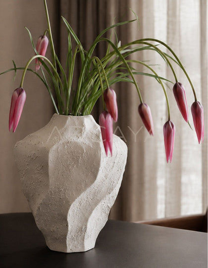 Handmade Plain White Ceramic Vase Bedroom - scene