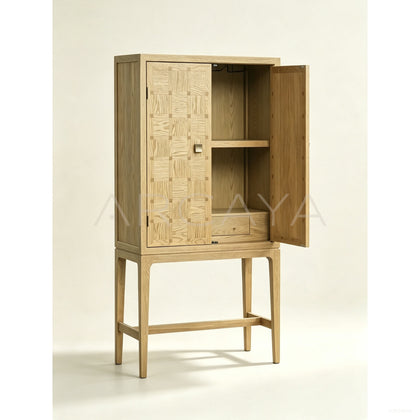 Oak Checkerboard Marquetry Highboy — Storage - scene