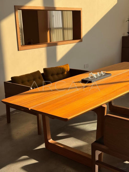 Burmese Teak Tongzhou Long Dining Table - scene