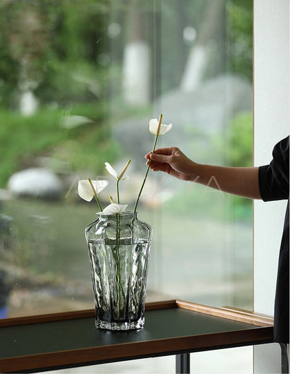 Smoked Grey Ribbed Glass Vase - scene