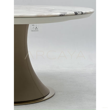 White Stone Trumpet Base Round Table - scene