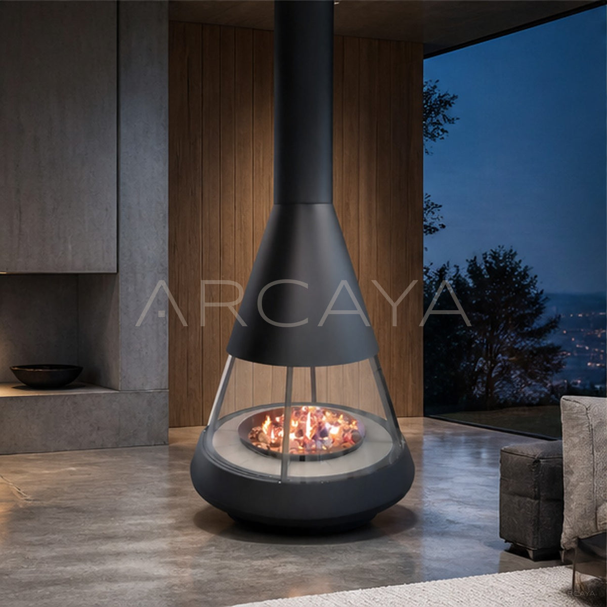Nydia Hanging Fireplace in detail