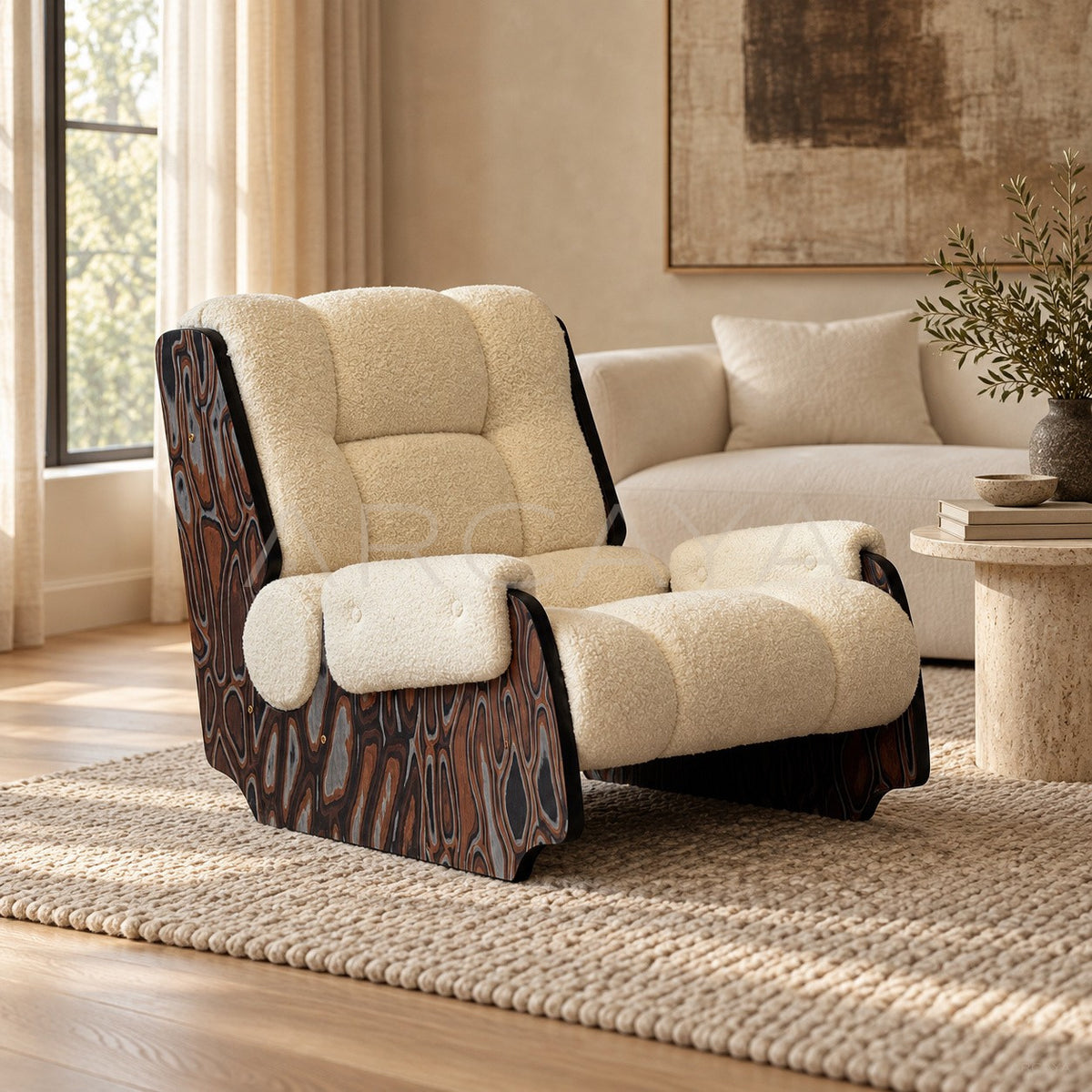 Mid Century Sherpa Lounge Chair in detail