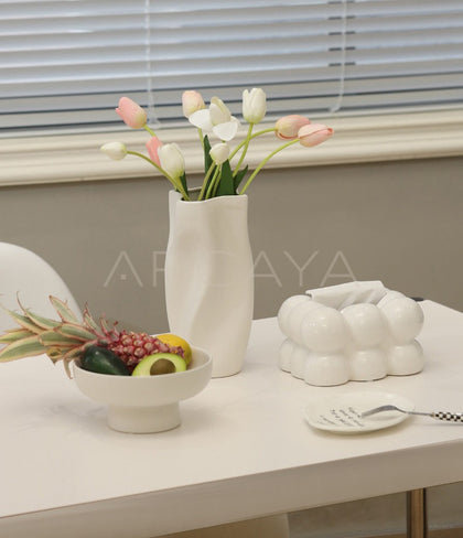 Vintage White Wide Mouth Ceramic Vase - scene