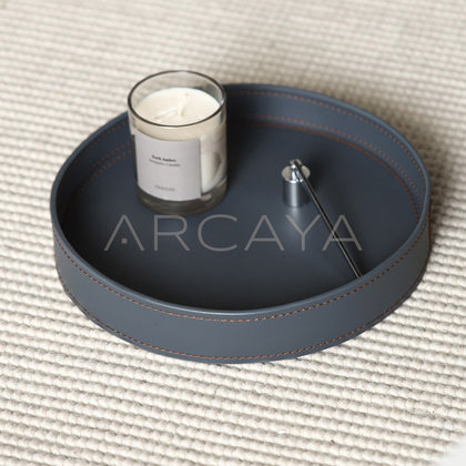 Handmade Leather Round Storage Tray - main