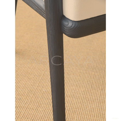 Old Money Oak Dining Chair Woven Leather Arms - scene