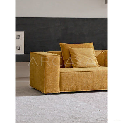 Italian Minimalist Ginger Chenille Block Sofa - scene