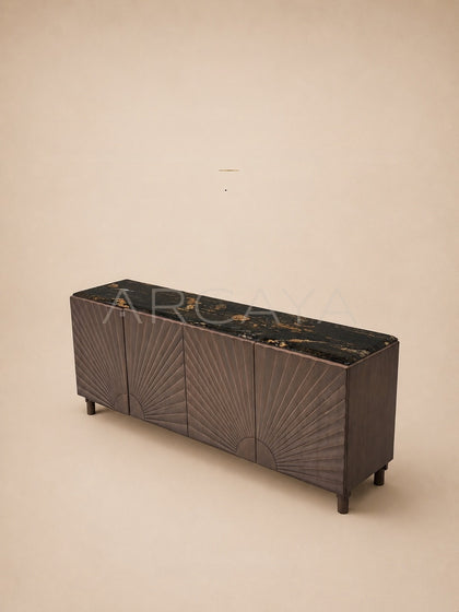 Daze Cosmic Gold Stone Walnut Console Cabinet - scene