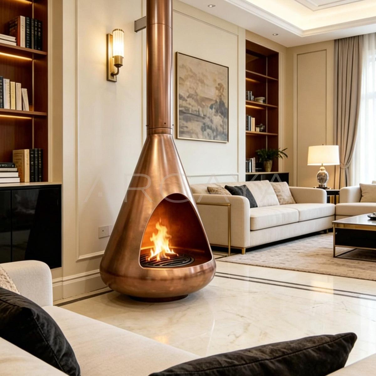 Bronze Water Drop Floor Fireplace - main