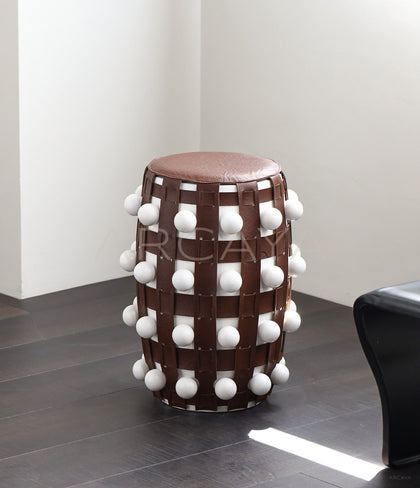 Brown White Textured Art Drum Stool - scene