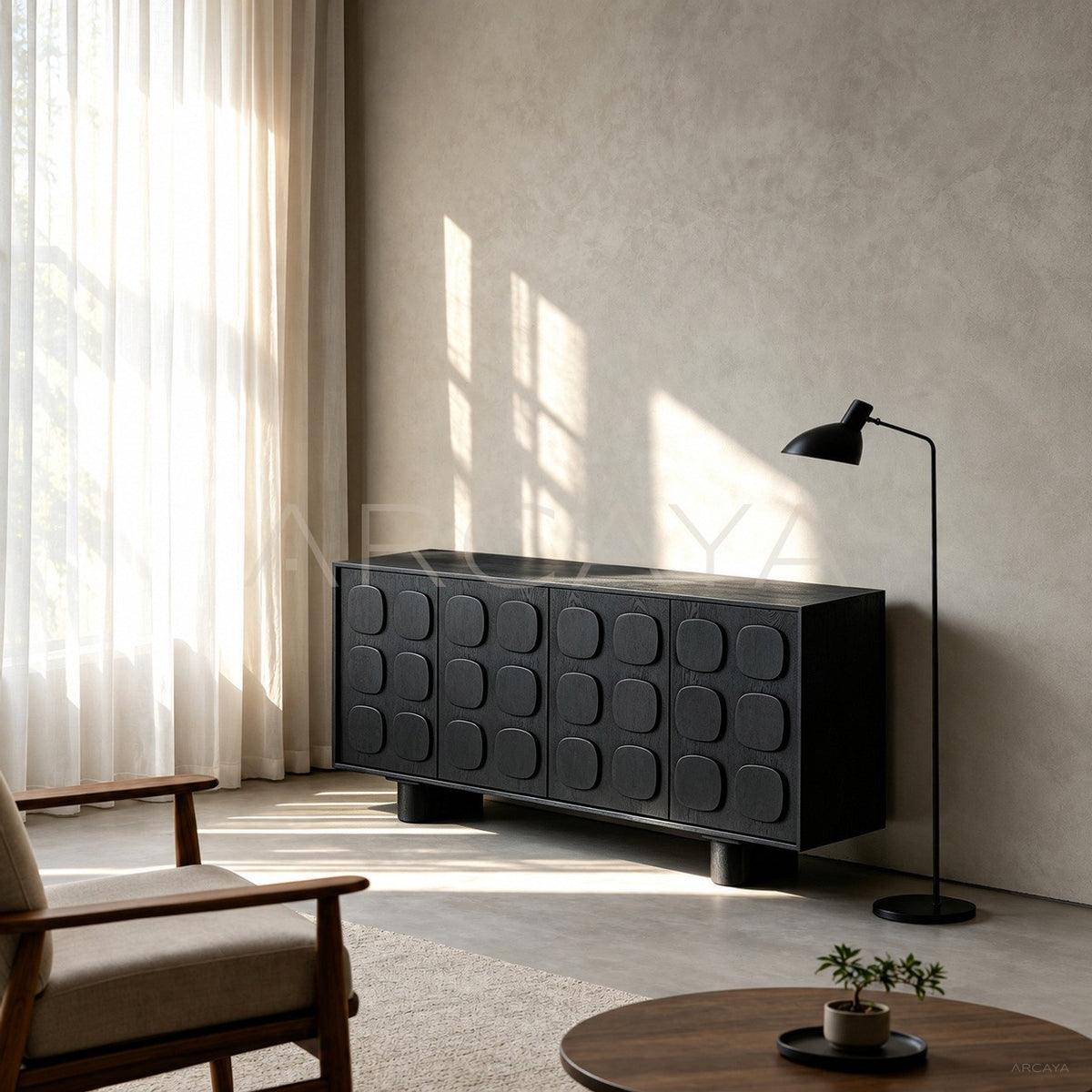 Mid Century Charcoal Relief Sideboard - main
