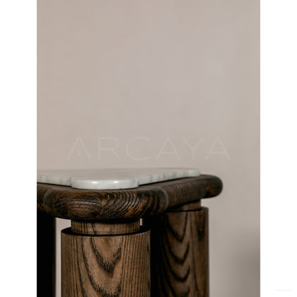 Triangular Solid Wood Marble Side Table - scene