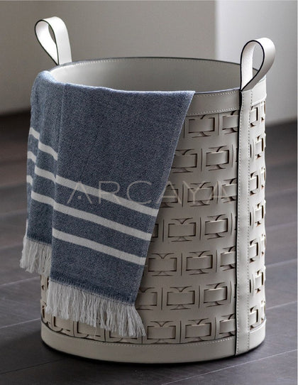 Handwoven Leather Laundry Basket With Handles - scene