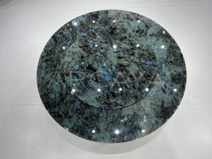 Daze Blue Jade Stone Electric Round Dining Table - scene