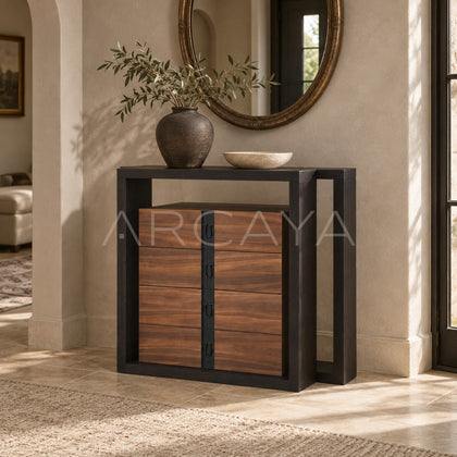 Old Money Oak Entryway Cabinet Sideboard - scene