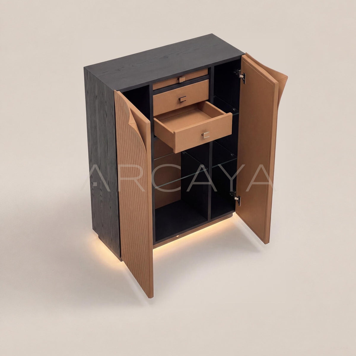 Italian Leather Double Door Wine Cabinet - main