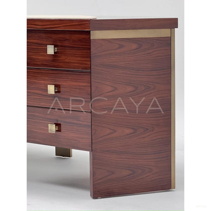 Vintage Curved Marquetry Brass Desk - scene