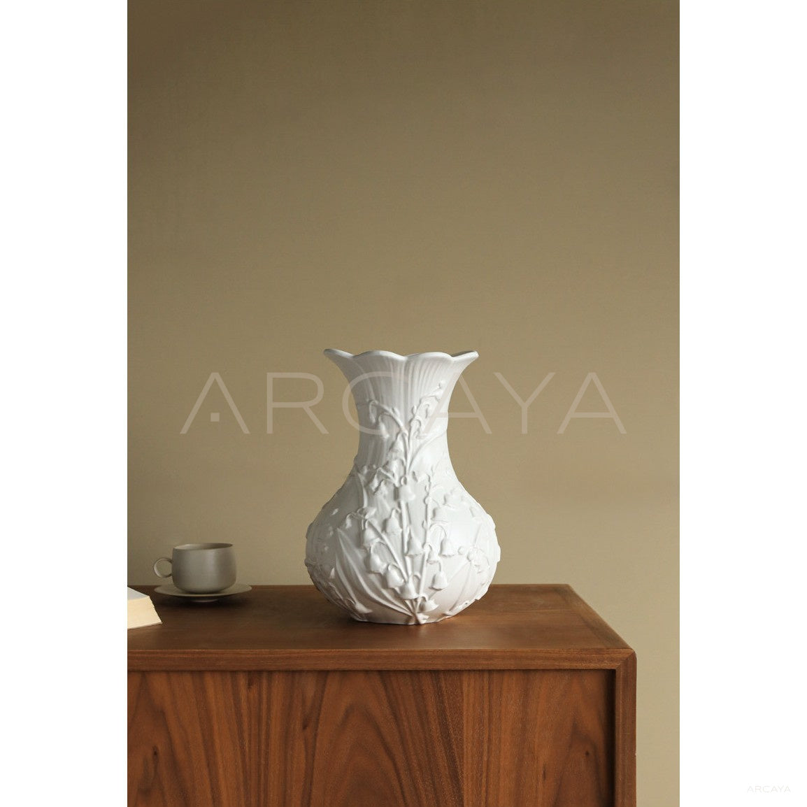 Relief Lily Of The Valley Ceramic Vase in detail