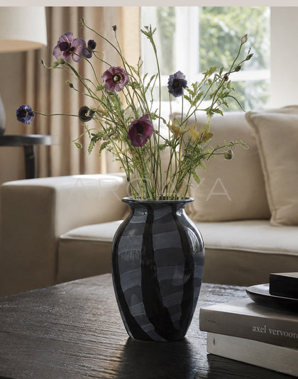 Black Grey Striped Glass Vase - scene