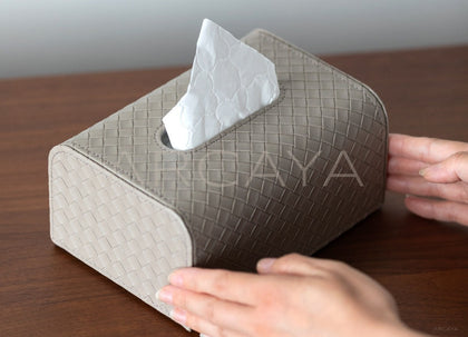 Handwoven Leather Tissue Box Living Room - scene