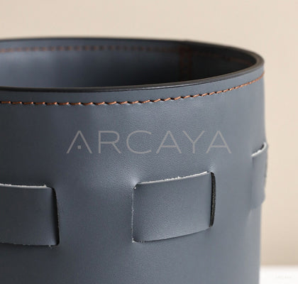 Handwoven Leather Storage Bucket - scene