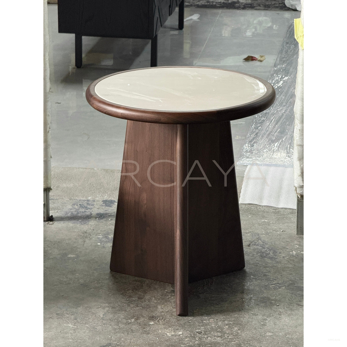 Black Walnut Marble Side Table in detail