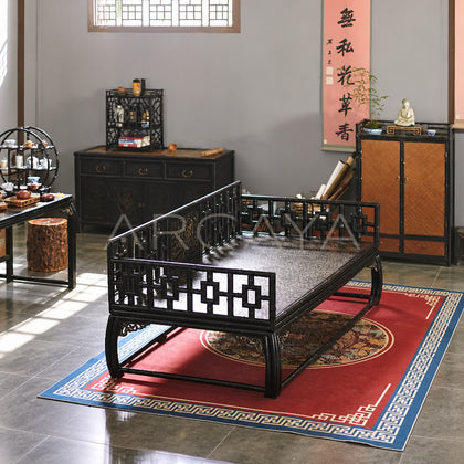 Carved Purple Bamboo Luohan Daybed - scene