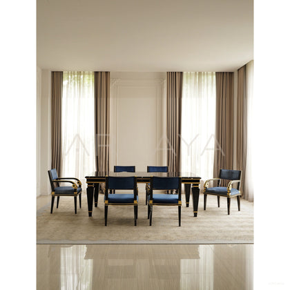 Royal Blue Gilded French Dining Set — Dining Chair - scene