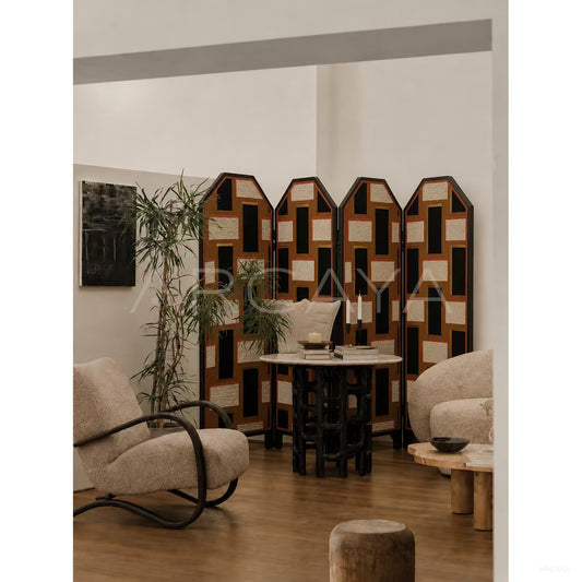 Mid Century Geometric Collage Folding Screen - scene