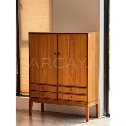 Burmese Teak Mid Century Two Door Four Drawer Cabinet - scene