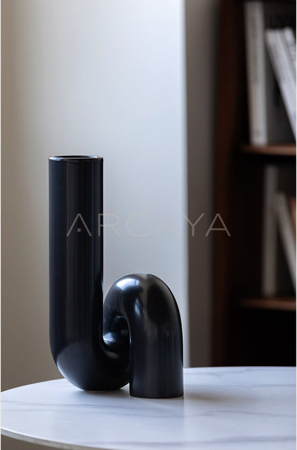 Black Twisted Tube Ceramic Vase - scene