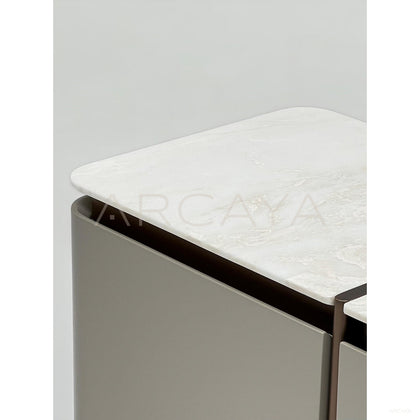 Italian Minimalist Stone Curved Door Sideboard - scene