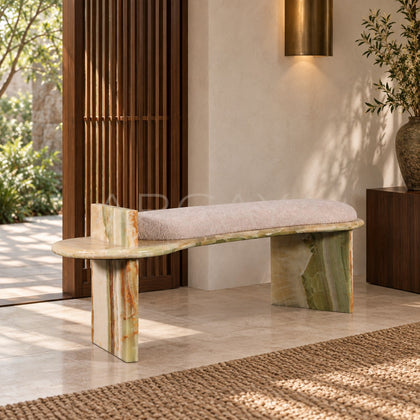 Green Beige Marble Curved Stool - main
