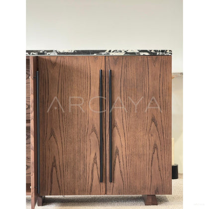 Mid Century Black White Marble Storage Cabinet - scene