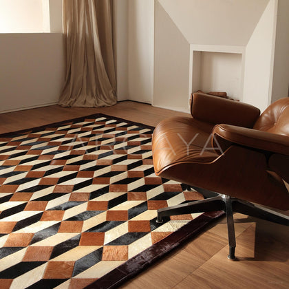 Geometric Patchwork Cowhide Rug - scene