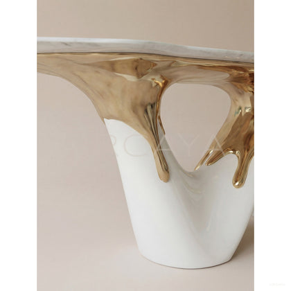Flowing Gold Leg White Marble Table - scene