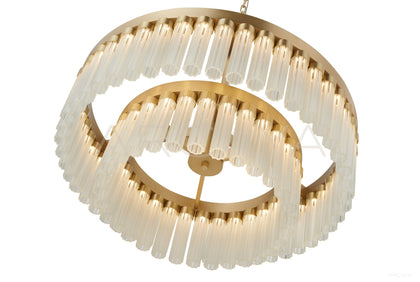 Gold Vertical Crystal Round Double Pendant Light 3071 - scene