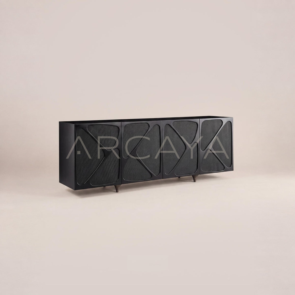 Black Geometric Fabric Four Door Low Sideboard - main