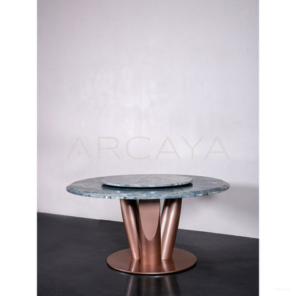 Teal Stone Round Dining Table - scene