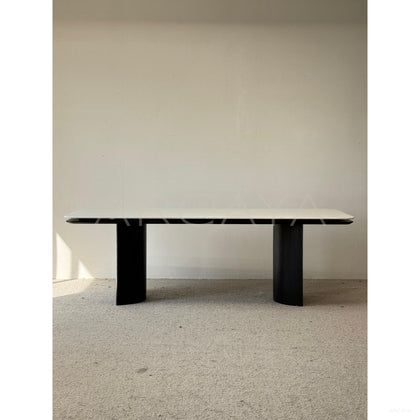 Minimalist Long Marble Dining Table - scene