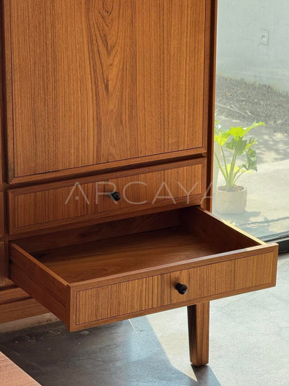 Burmese Teak Mid Century Two Door Four Drawer Cabinet - detail
