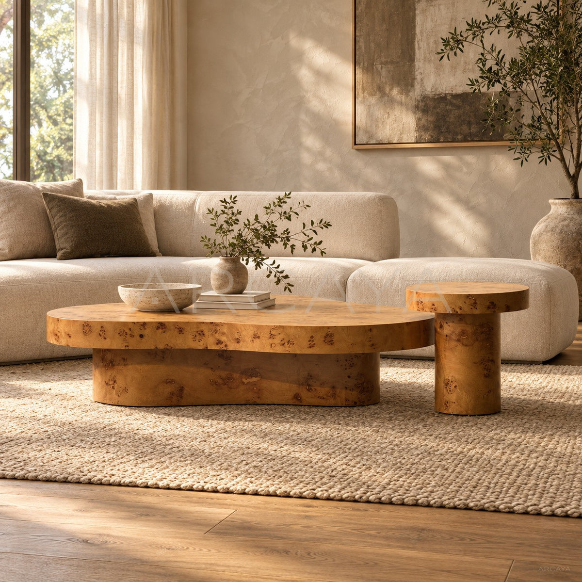 Burl Wood Irregular Coffee Table in detail