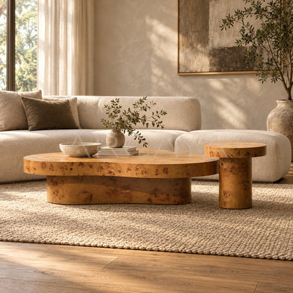 Burl Wood Irregular Coffee Table - scene