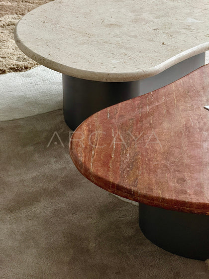 Walnut Travertine Curve Coffee Table - detail